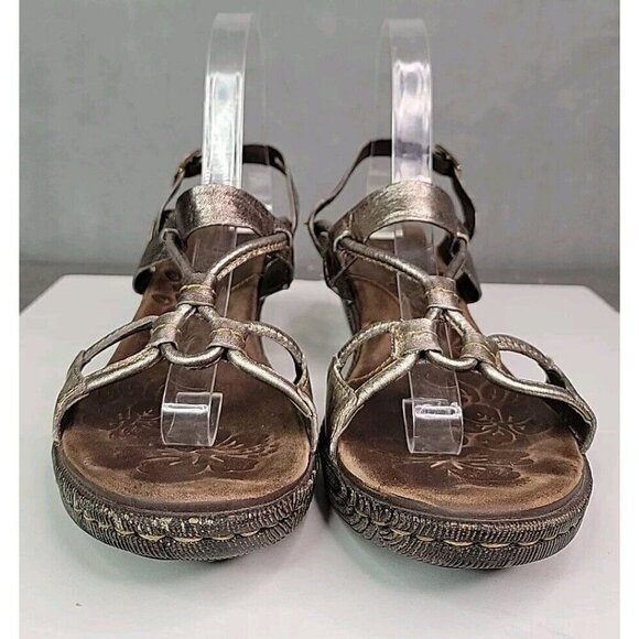 Women's Born Silver Metallic Leather Strappy Wedge Heeled Sandals Size 9 / 40.5 - Picture 3 of 15